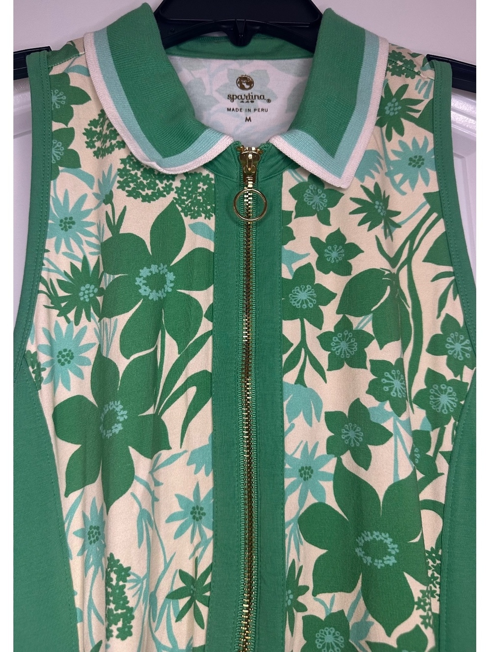 Sparina Green Floral Sleeveless Zip-Up Golf Dress Size Medium Peru